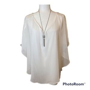 NWT I.N. Studio White Popover Top with Necklace 100% Polyester Size 1X